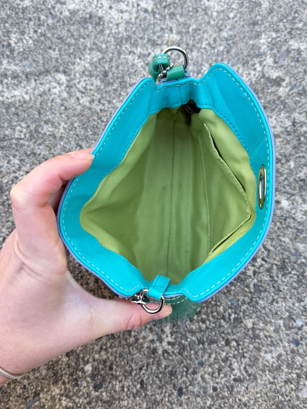 Coach Y2K Patent Leather Mini Purse Green Teal Glossy Vintage - Picture 10 of 16